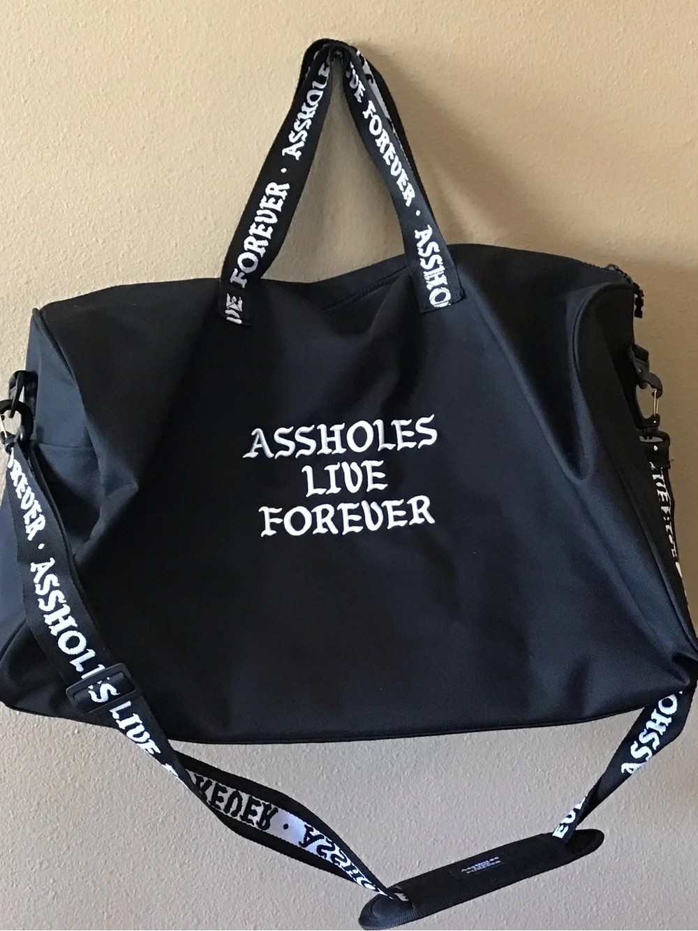 NWOT Emotional Baggage A$sholes Live Forever Duffle Gym Bag